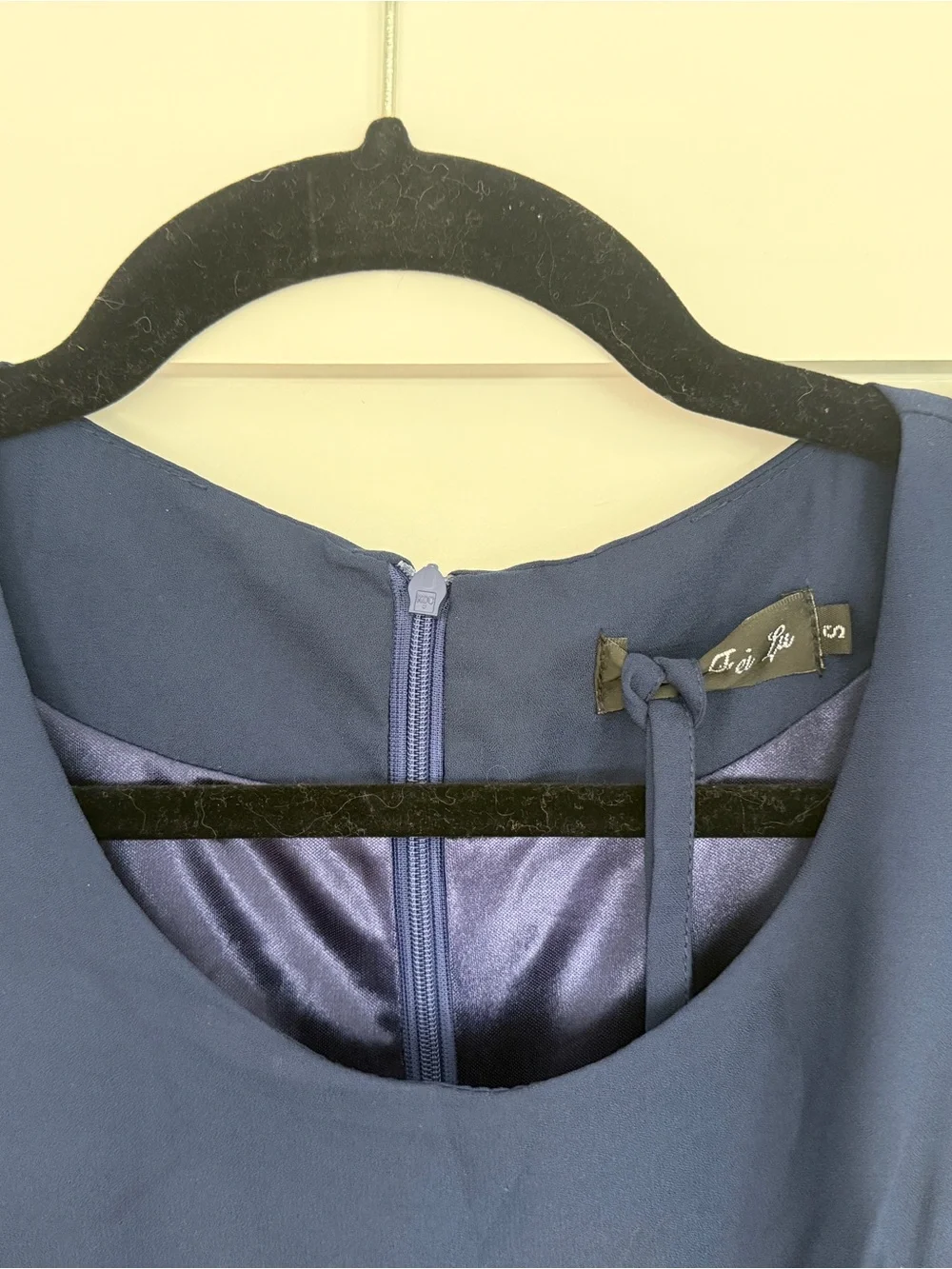 Navy Blue Fit & Flare Dress with Beige Waistband & Belt | Size Small